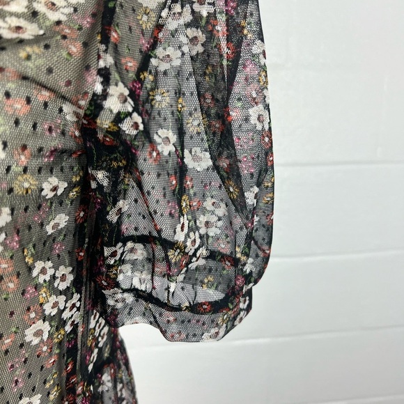 Meraki sheer tulle top size M whimsygoth Black floral puff sleeve tiered - Picture 6 of 8
